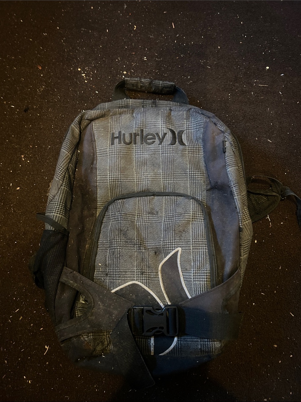 Hurley Gray Plaid Men's Backpack with Front Pocket